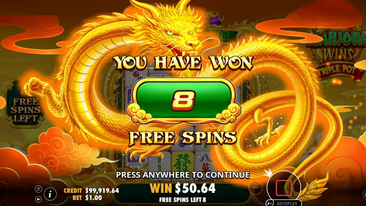 Tampilan antarmuka game slot Mahjong Wins Triple Pot di layar ponsel pintar